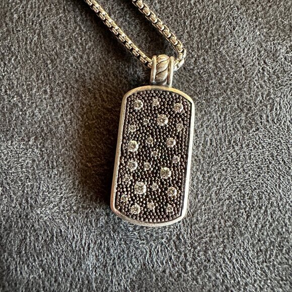 David Yurman Midnight Melange Dog Tag w/ Diamonds Necklace - 18" - RARE - Picture 7 of 16